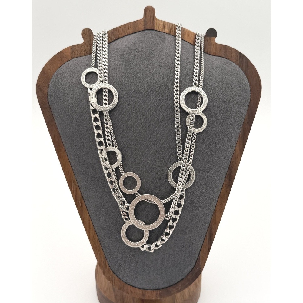 Pianegonda 925 Sterling Silver Triple Strand Circle Station Necklace Italy w Box